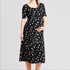 Isabel Maternity by Ingrid and Isabel Floral Midi Dress Fall Autumn Pumpkin